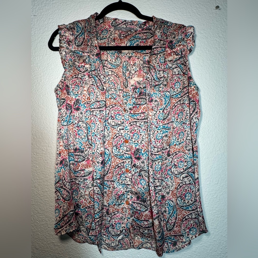 NY Collection Paisley Ruffle Tie-Neck Blouse - Coral, Teal, Black